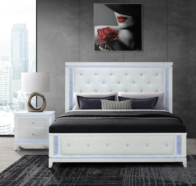 Global Furniture Alina White Nightstand with LED and USB