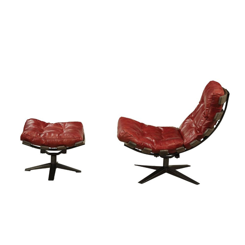 Acme Furniture Gandy Retro Brown Chair and Ottoman Set