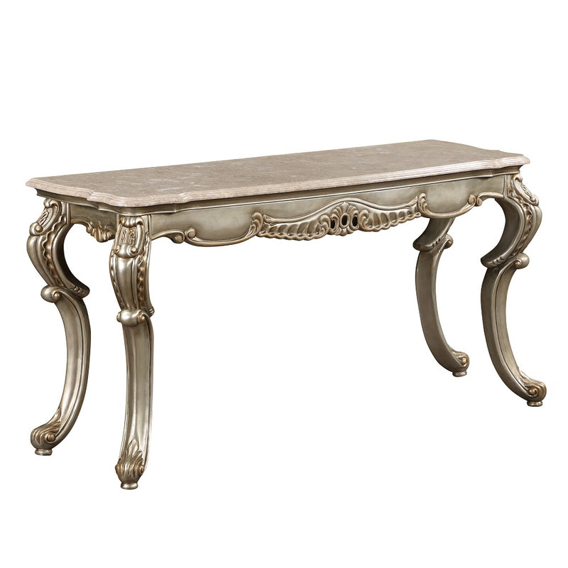 Acme Furniture Miliani Natural Antique Bronze Sofa Table with Marble Top