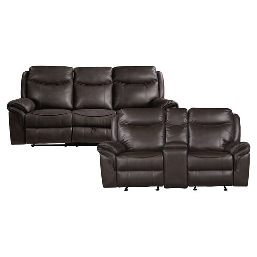Home Elegance Aram Brown Faux Leather 2pc Living Room Set