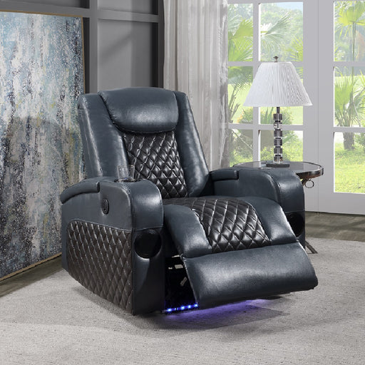 Acme Furniture Alair Blue Black Power Motion Recliner with Bluetooth