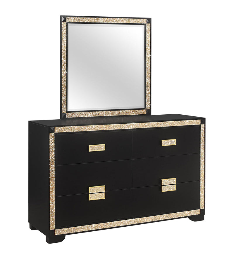 Global Furniture Blake Black Gold Dresser And Mirror