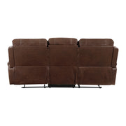 Home Elegance Newnan Brown Double Reclining Sofa with Drop Down Cup Holders