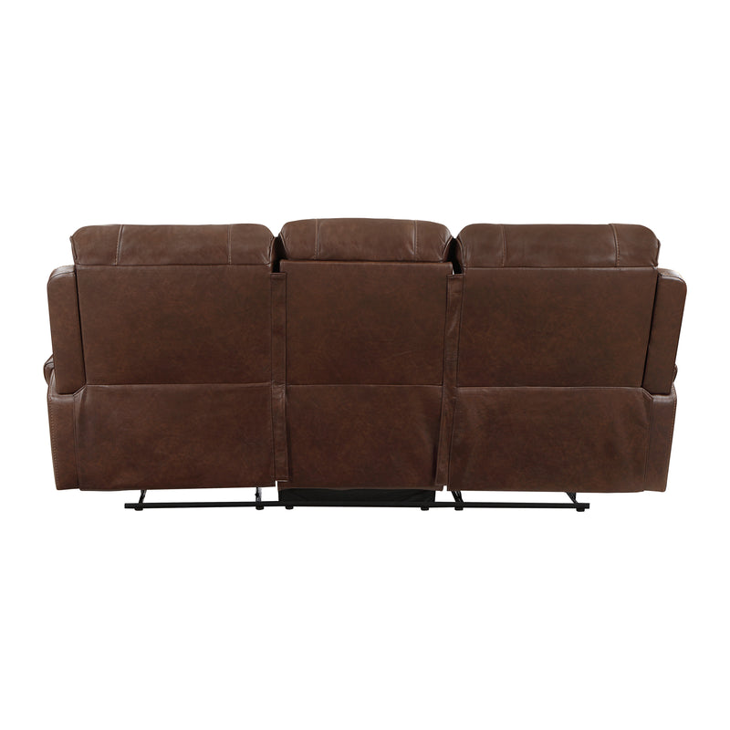Home Elegance Newnan Brown Double Reclining Sofa with Drop Down Cup Holders