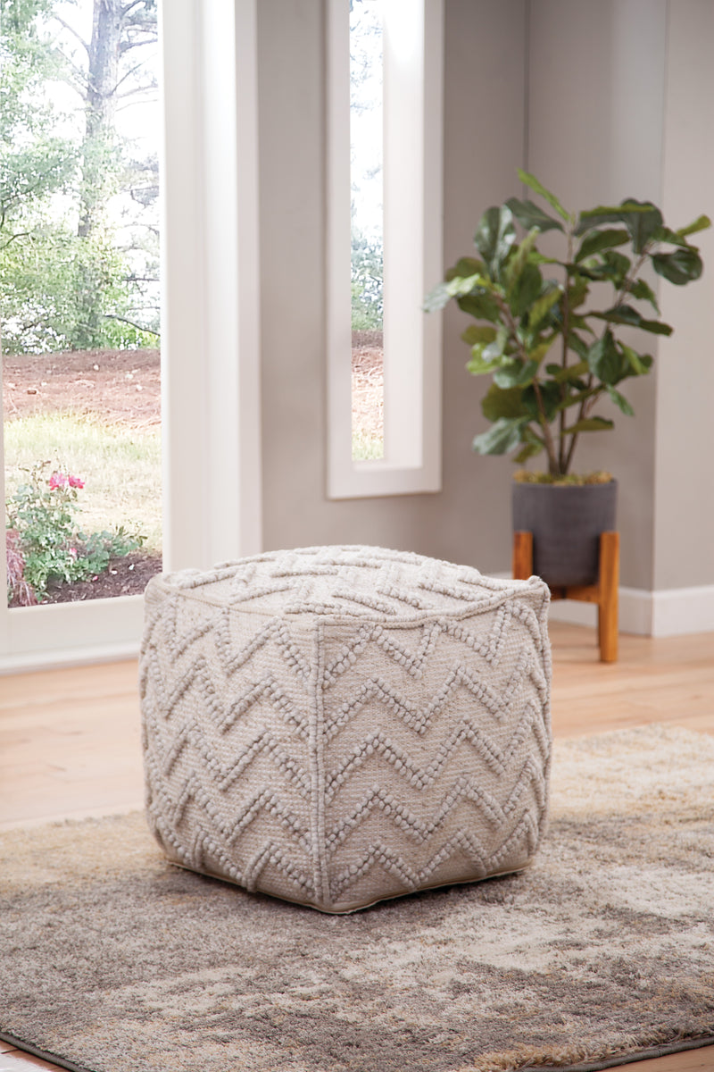 Steve Silver Kenzari Neutral Square Zigzag Handwoven Pouf