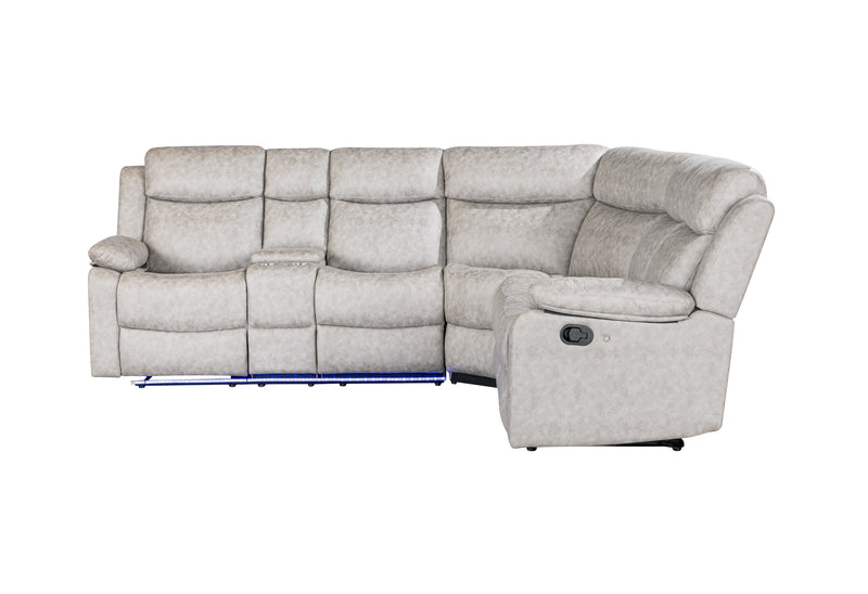 Global Furniture U6026 Light Grey Sectional with LED and 2 Recliners