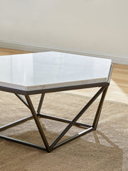 Steve Silver Corvus White Marble Top Hexagon Cocktail Table