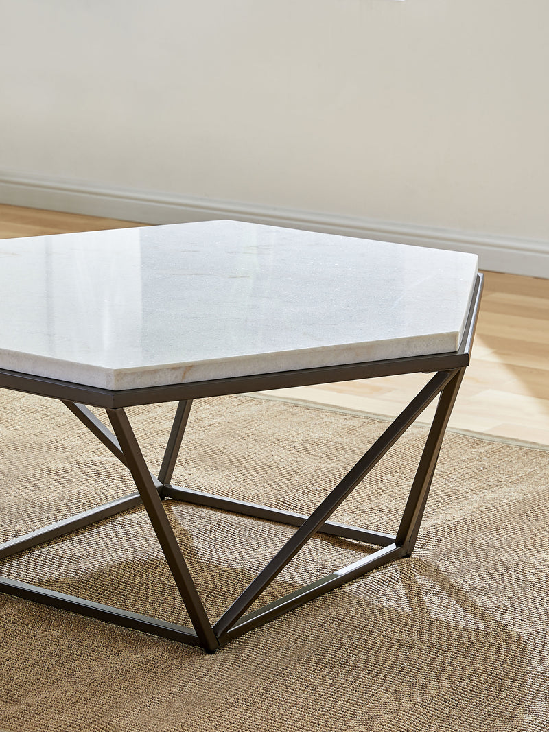 Steve Silver Corvus White Marble Top Hexagon Cocktail Table