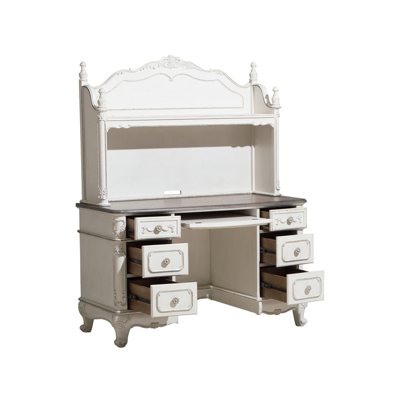 Home Elegance Cinderella Gray White Writing Desk with Hutch