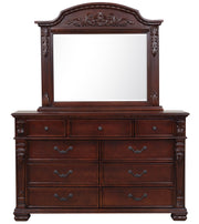 Glory Furniture Lyndon Cherry 9 Drawer Dresser and Mirror