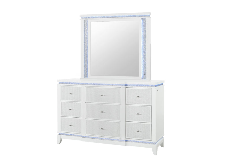 Global Furniture Alina White Dresser and Mirror with LED
