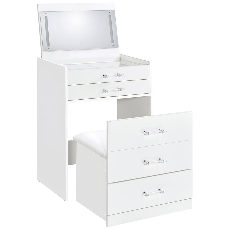 Coaster Furniture Danbury White High Gloss Makeup Vanity and Stool Set