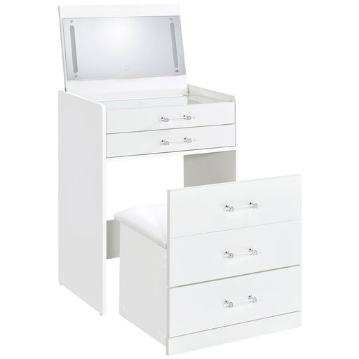 Coaster Furniture Danbury White High Gloss Makeup Vanity and Stool Set