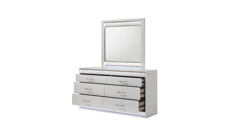 Galaxy Home Glam White Dresser and Mirror