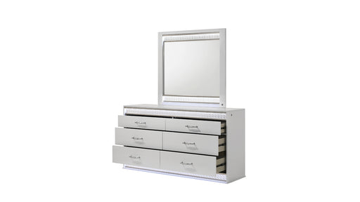 Galaxy Home Glam White Dresser and Mirror