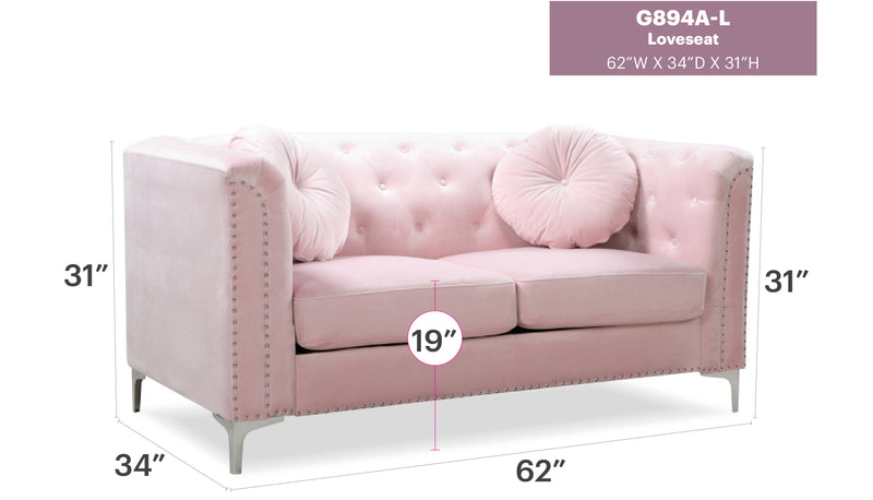 Glory Furniture Pompano Burgundy Velvet Loveseat