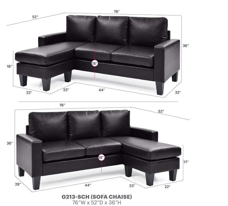 Glory Furniture Jenna Black Sofa Chaise