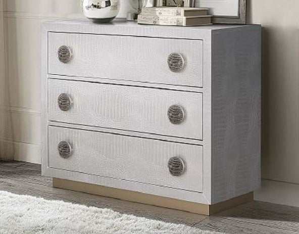 Acme Furniture Anpu Silver Faux Crocodile Skin Console Cabinet