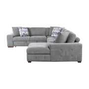 Home Elegance Raife Blue 5pc Sectional with Right Chaise and Storage Ottoman