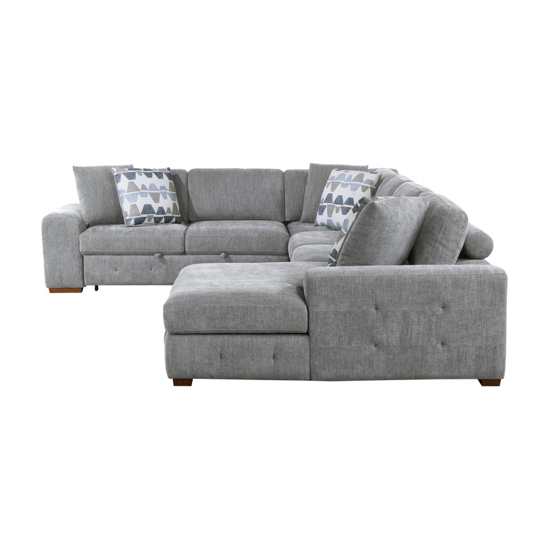 Home Elegance Raife Blue 5pc Sectional with Right Chaise and Storage Ottoman