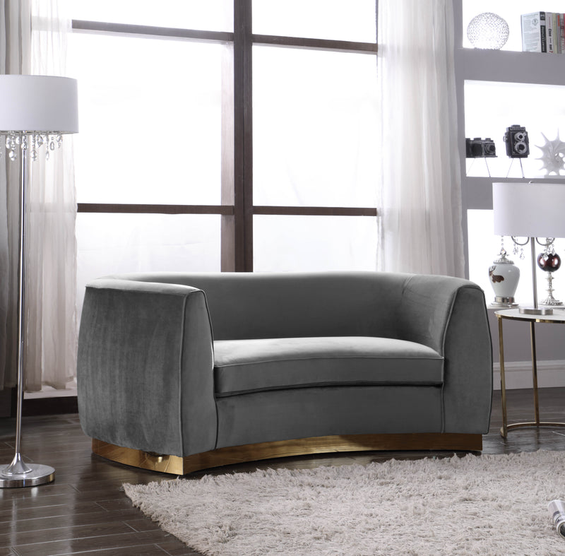 Meridian Furniture Julian Pink Velvet Gold Loveseat