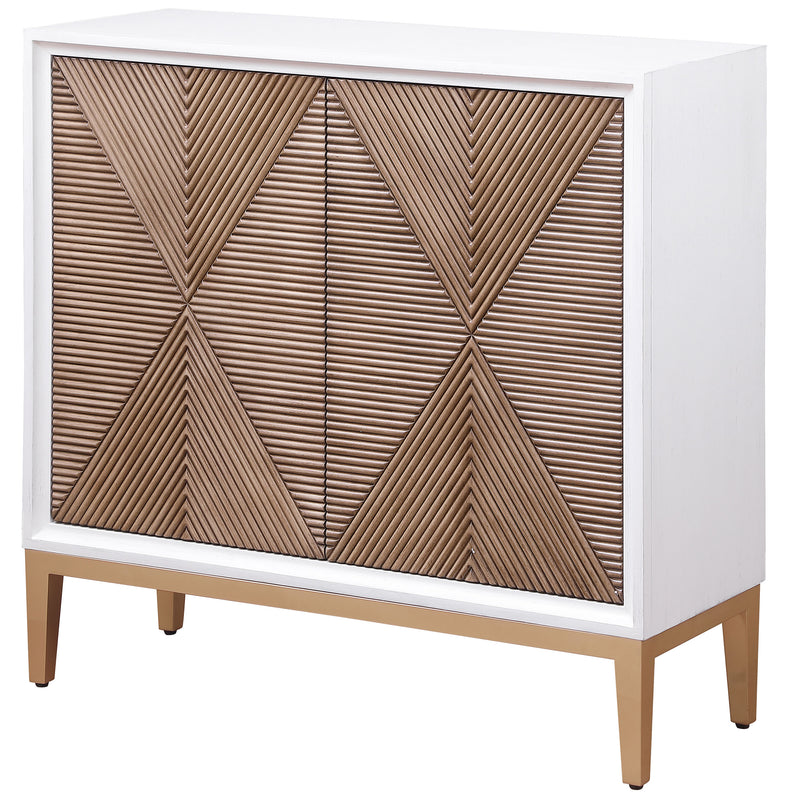 Coaster Furniture Gretchen Distressed White Brown Fluted Parquet Cabinet