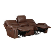 Home Elegance Newnan Brown Double Reclining Sofa with Drop Down Cup Holders
