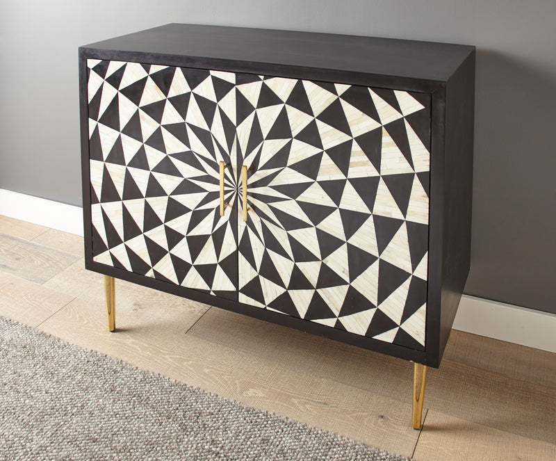 Steve Silver Benzara Black White 2 Door Bone Inlay Sideboard