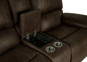 New Classic Furniture Brooking Brown Console Loveseat with Dual Recliners