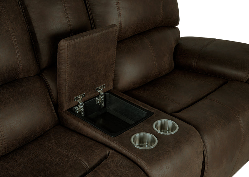 New Classic Furniture Brooking Brown Console Loveseat with Dual Recliners