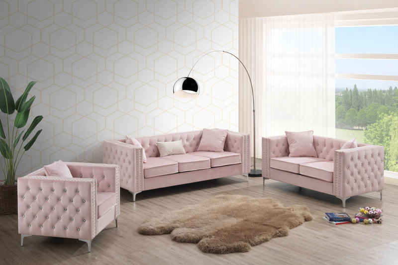 Glory Furniture Paige Pink Velvet 3pc Living Room Set