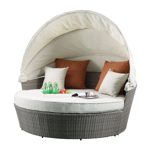 Acme Furniture Salena Beige Gray Patio Canopy Sofa and Ottoman