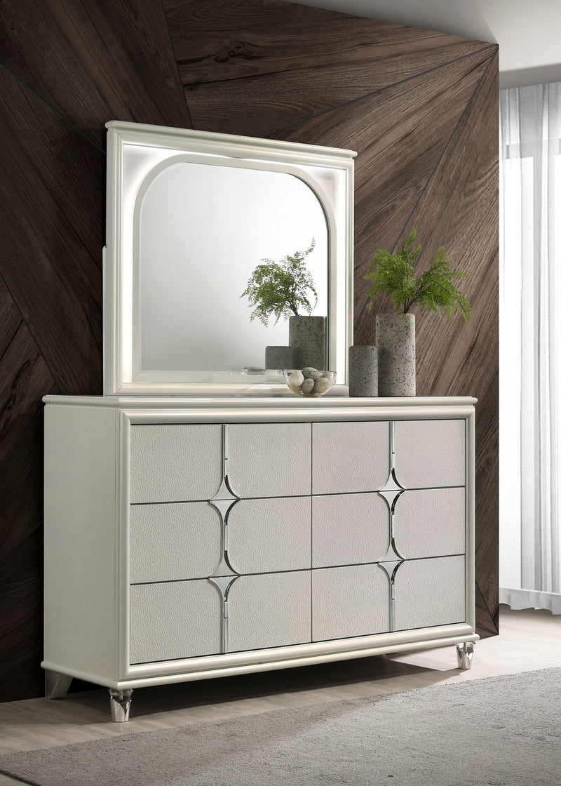 Coaster Furniture Olivia White Dresser and LED Mirror