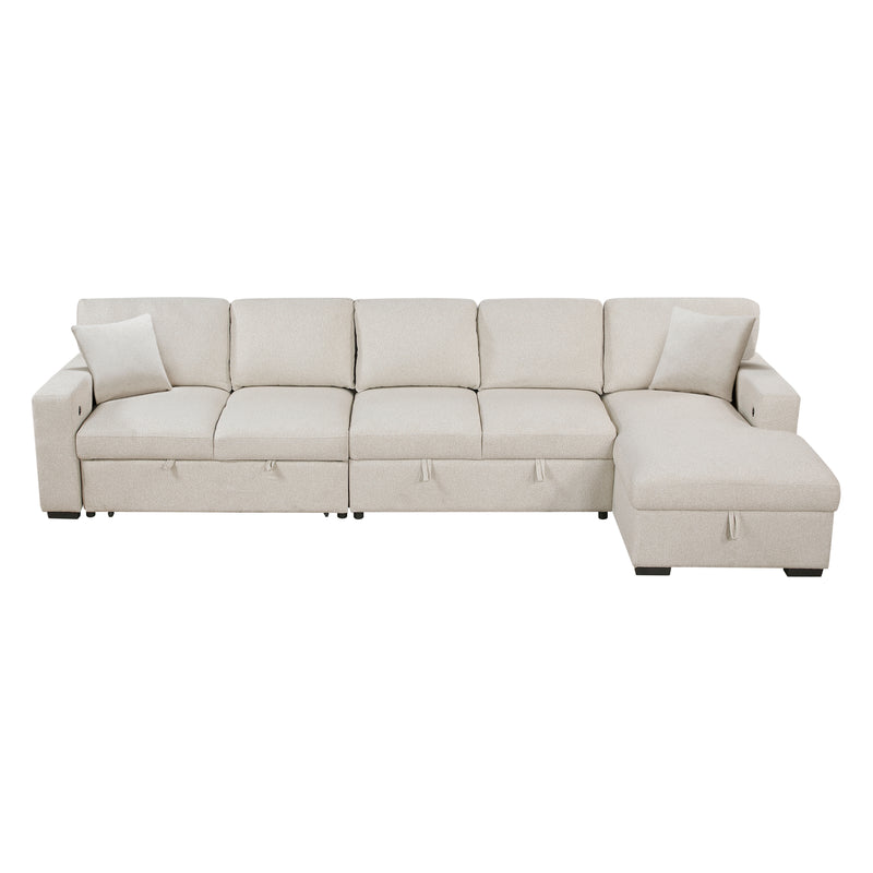 Home Elegance Pompano Beige Sectional with Right Chaise and Pull Out Bed