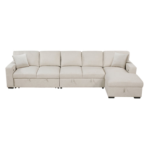 Home Elegance Pompano Beige Sectional with Right Chaise and Pull Out Bed