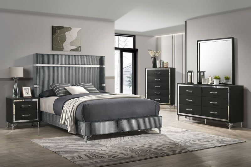 Coaster Furniture Lucia Grey Black 5pc Bedroom Set with Queen Bed