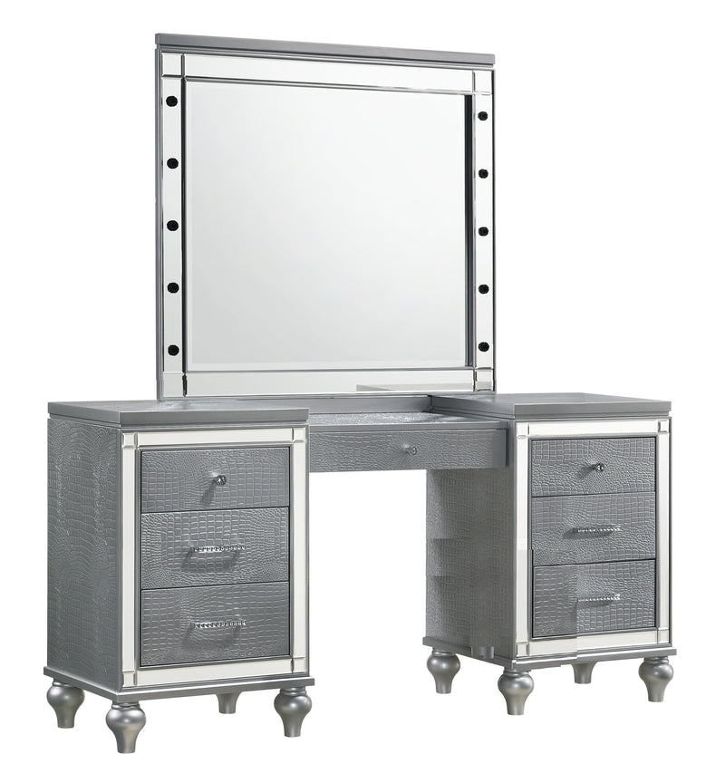 New Classic Furniture Valentino Silver Vanity Desk with Mirror