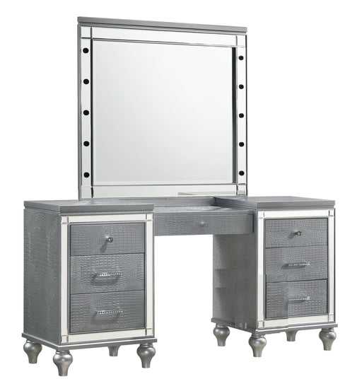New Classic Furniture Valentino Silver Vanity Desk with Mirror