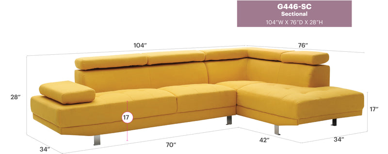 Glory Furniture Riveredge Yellow Fabric Sectional