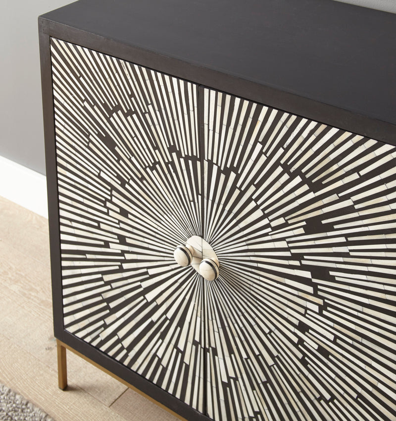 Steve Silver Amika Black White 2 Door Sunburst Boneinlay Sideboard