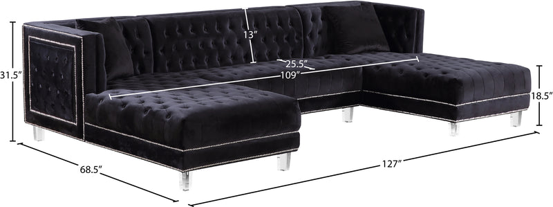 Meridian Furniture Moda Black Velvet 3pc Sectional
