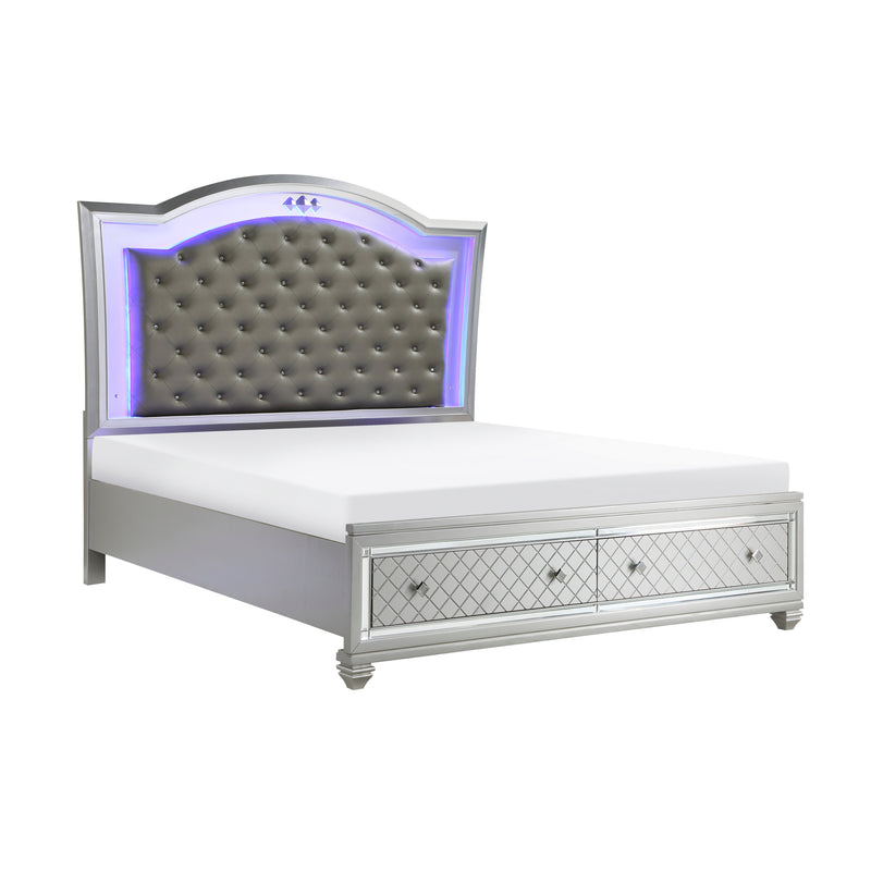 Home Elegance Leesa Silver Cal King Platform Bed with Footboard Storage