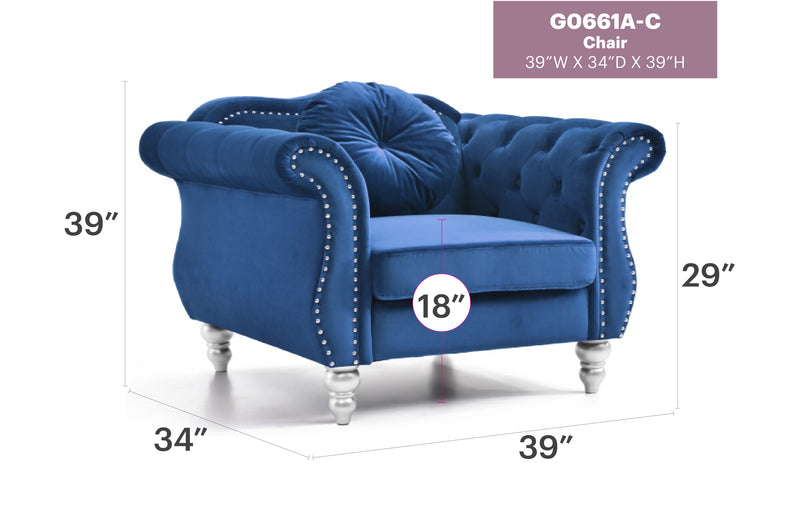 Glory Furniture Hollywood Navy Blue Velvet Fabric Chair