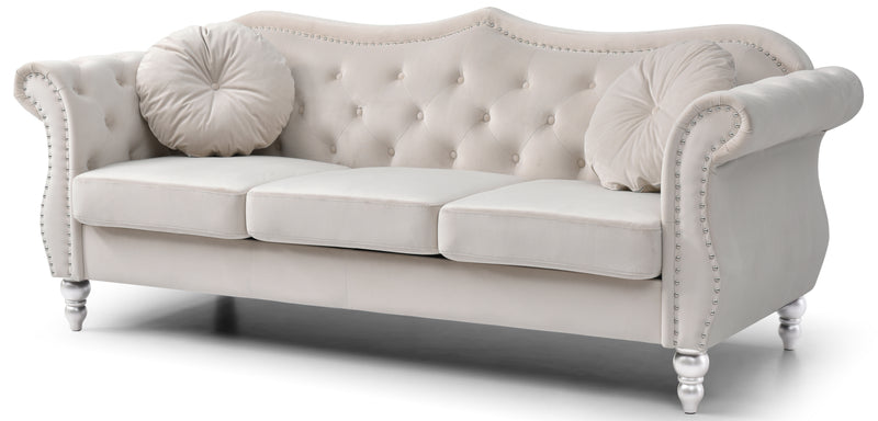 Glory Furniture Hollywood Ivory Velvet Fabric Sofa