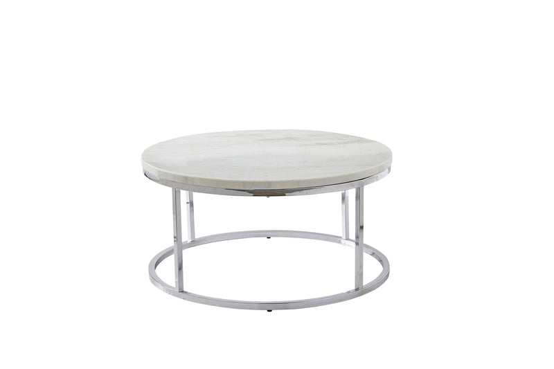 Steve Silver Echo Chrome White Marble Top Round Cocktail Table