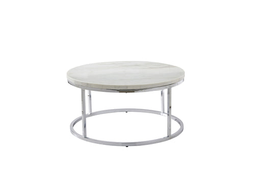 Steve Silver Echo Chrome White Marble Top Round Cocktail Table