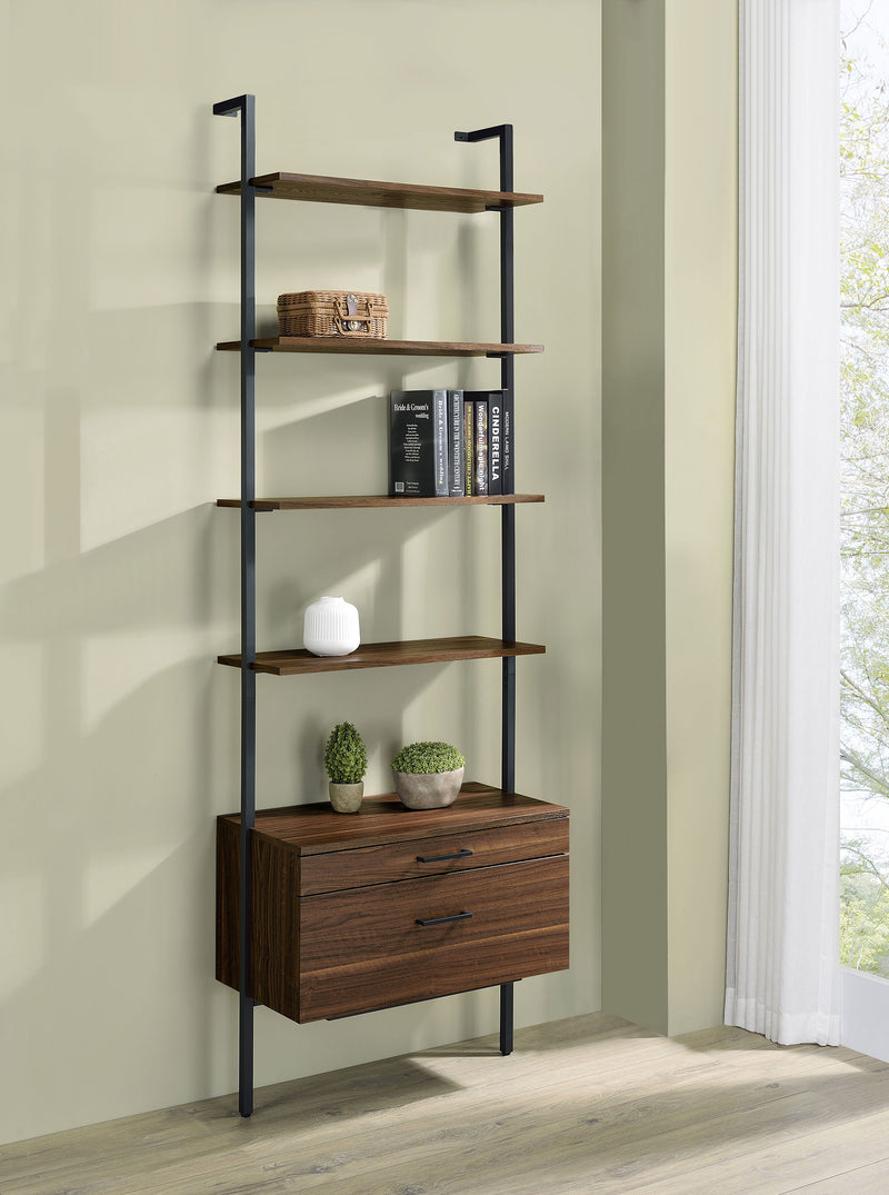 Coaster Furniture Owens Walnut Brown 4 Shelf Storage Wall Bookshelf