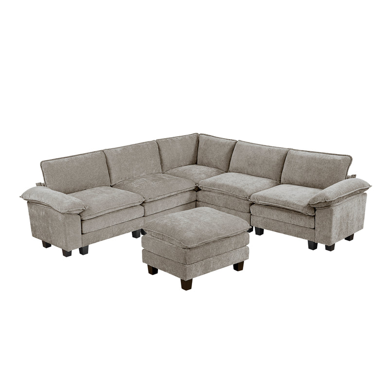 Home Elegance Dublin Pewter 6pc Modular Sectional with Ottoman