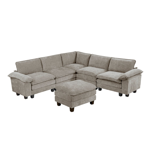 Home Elegance Dublin Pewter 6pc Modular Sectional with Ottoman