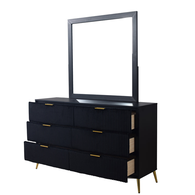 New Classic Furniture Kailani Wood 6-Drawer Dresser with Mirror, Black